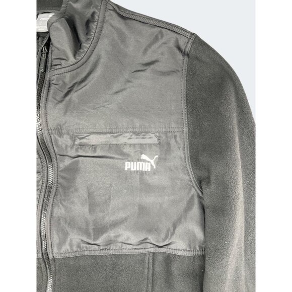 Puma Mens Black Zip-Up Fleece Jacket With Nylon Chest Panel & Logo Size XL - Picture 13 of 14